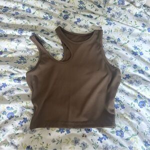 Asymmetrical Ribbed Olive Tank Top